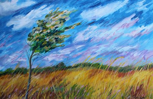 36 x 30 acrylic on canvas of tree in a field $1,200, includes shipping.