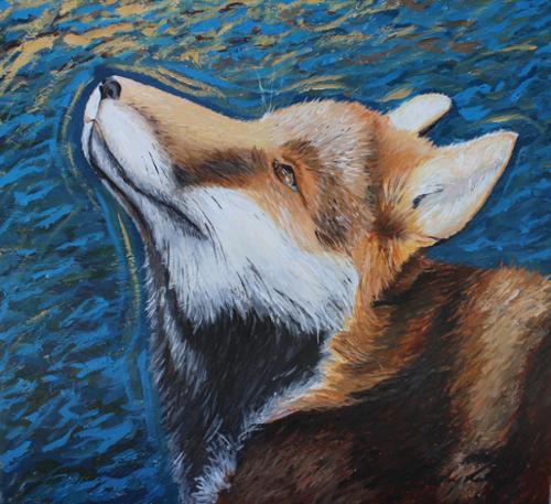 40x30 acrylic on canvas of a wild Fox. 