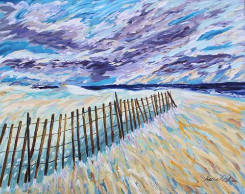 30 x 24 acrylic on canvas of a stormy windswept beach at the Atlantic Ocean on Long Island, New York. $1,200 includes shipping. Sold but prints available.
