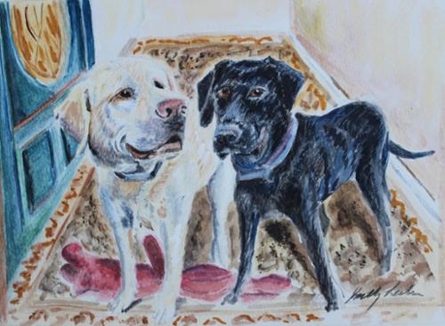 Two labs commissioned, 7x5 watercolor on paper.