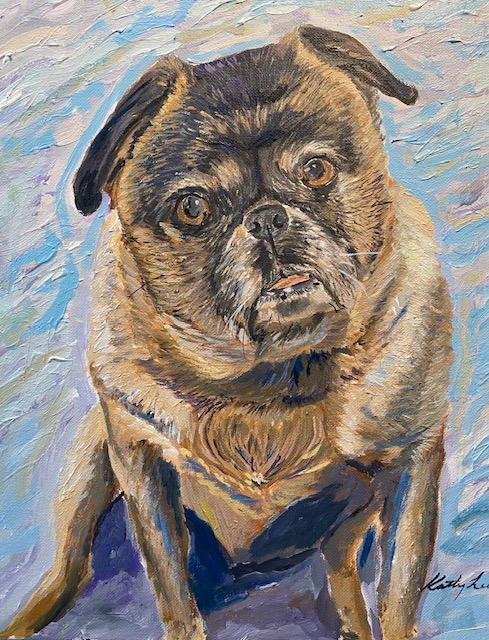 11x14 Acrylic on canvas of a little Pug named Quinn. Commissioned for a portrait and notecards.