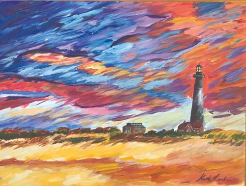 12 x 10 acrylic on gesso board. Fire Island Lighthouse on the Nation shore of Fire island, New York $450, includes shipping.