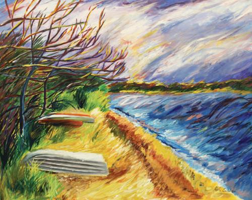 30 x 28 acrylic on canvas of she shore on Shelter Island, New York $1,000