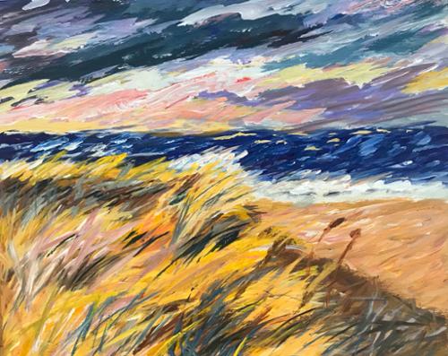 10 x 10 acrylic on gesso board of the windy shore on Long island. $500, includes shipping.